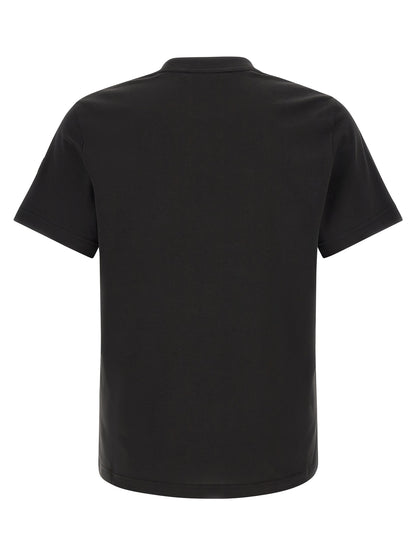 T-Shirt by Moncler for men in cotton felt black, white & print showcases a fashionable silhouette, elegantly detailed with a fashionable and crew neckline for a sophisticated, high-fashion look.