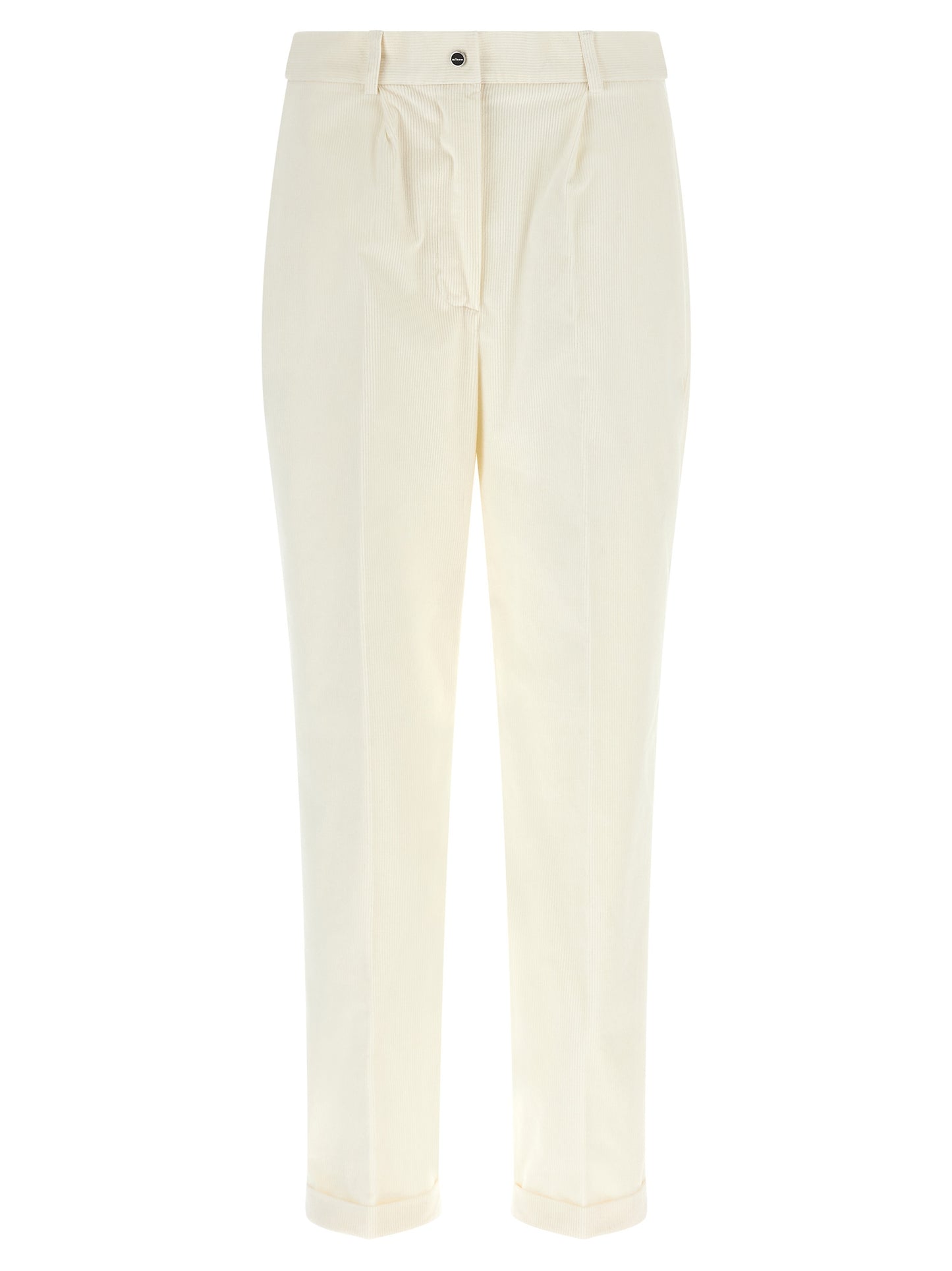 Trousers by Kiton for women in cotton corduroy & wool white presents a smart silhouette, meticulously detailed with a smart tapered-leg, a smart long, and a smart .