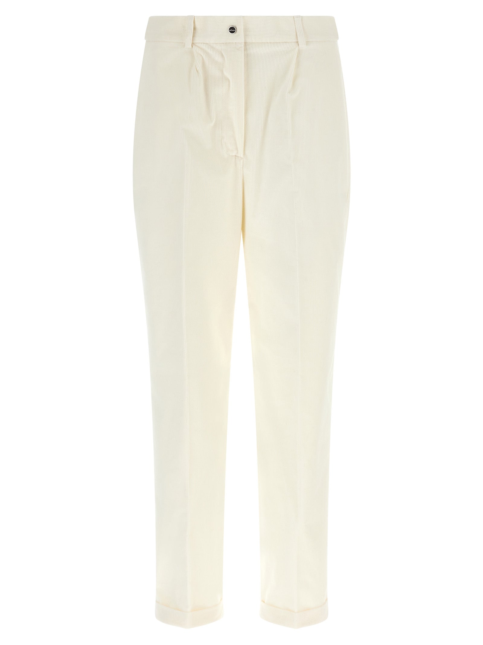 Trousers by Kiton for women in cotton corduroy & wool white presents a smart silhouette, meticulously detailed with a smart tapered-leg, a smart long, and a smart .