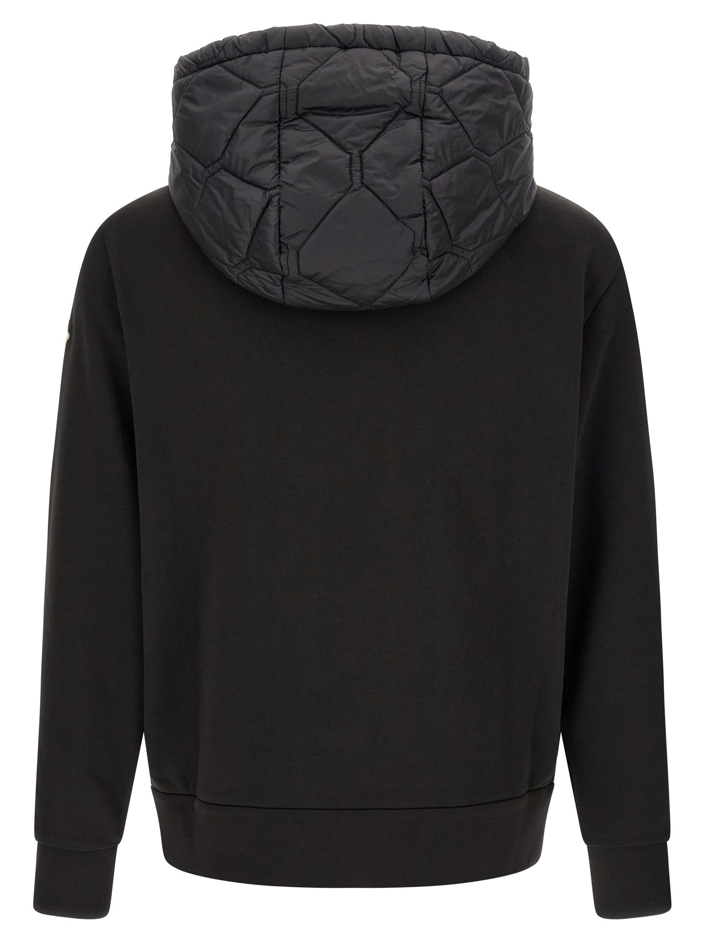 Hooded Cardigan by Moncler for men in nylon & cotton black & patterned features a nuanced silhouette with a refined hooded neckline and nuanced detailing for a sophisticated look.