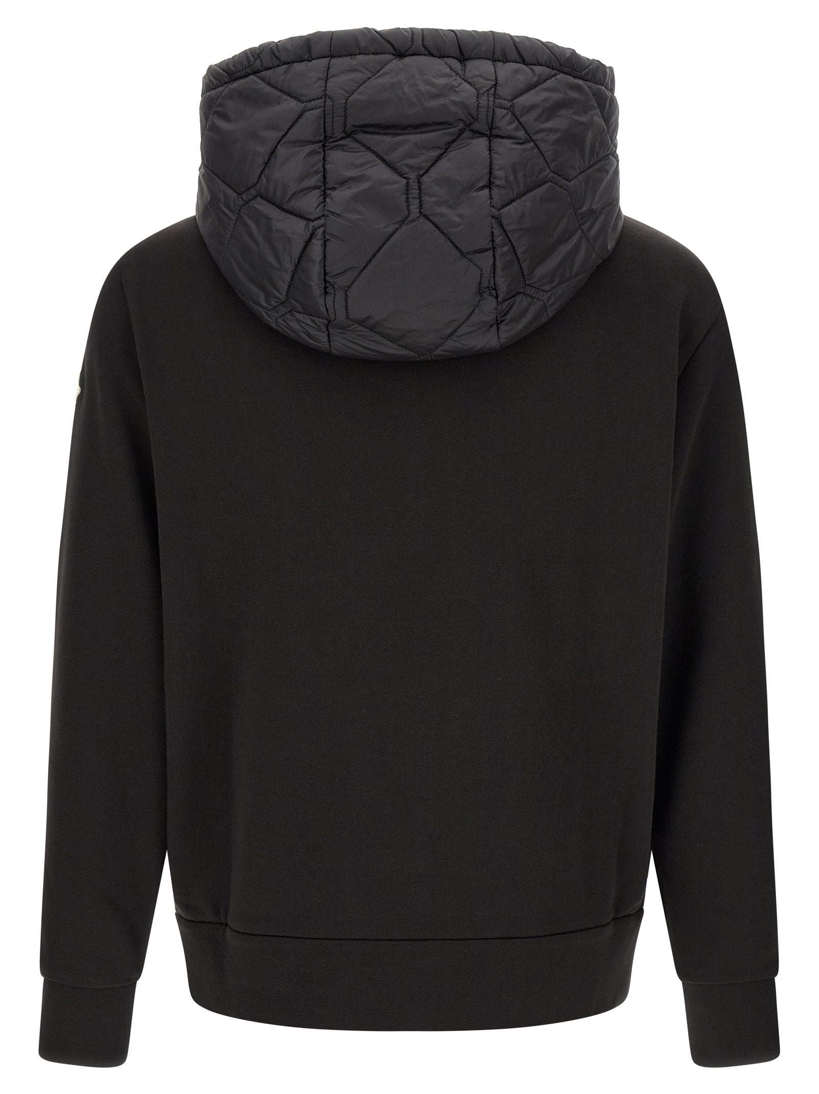 Hooded Cardigan by Moncler for men in nylon & cotton black & patterned features a nuanced silhouette with a refined hooded neckline and nuanced detailing for a sophisticated look.