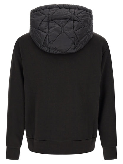 Hooded Cardigan by Moncler for men in nylon & cotton black & patterned features a nuanced silhouette with a refined hooded neckline and nuanced detailing for a sophisticated look.