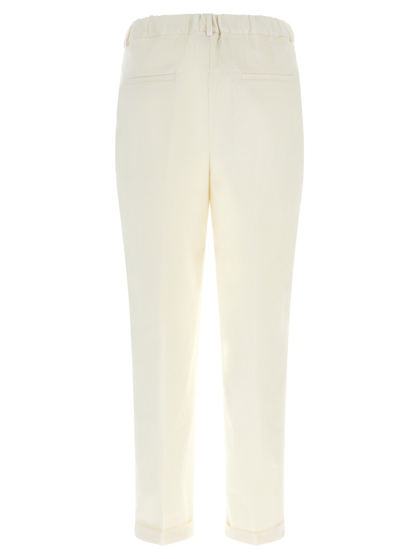 Trousers by Kiton for women in cotton corduroy & wool white features an sartorial silhouette, showcasing a precise tapered-leg and long with a sartorial for a refined look.