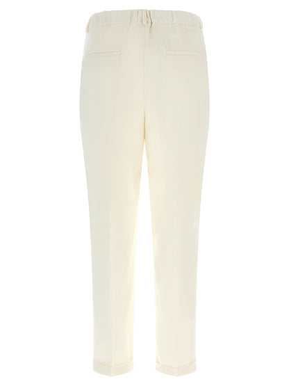 Trousers by Kiton for women in cotton corduroy & wool white features an sartorial silhouette, showcasing a precise tapered-leg and long with a sartorial for a refined look.