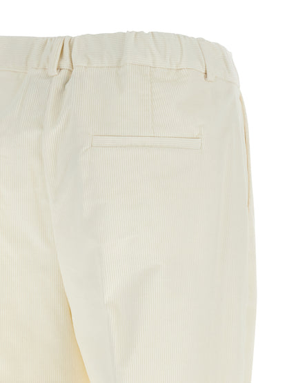 Trousers by Kiton for women in cotton corduroy & wool white features a artisanal silhouette, showcasing a sophisticated tapered-leg with a long and for a artisanal finish.