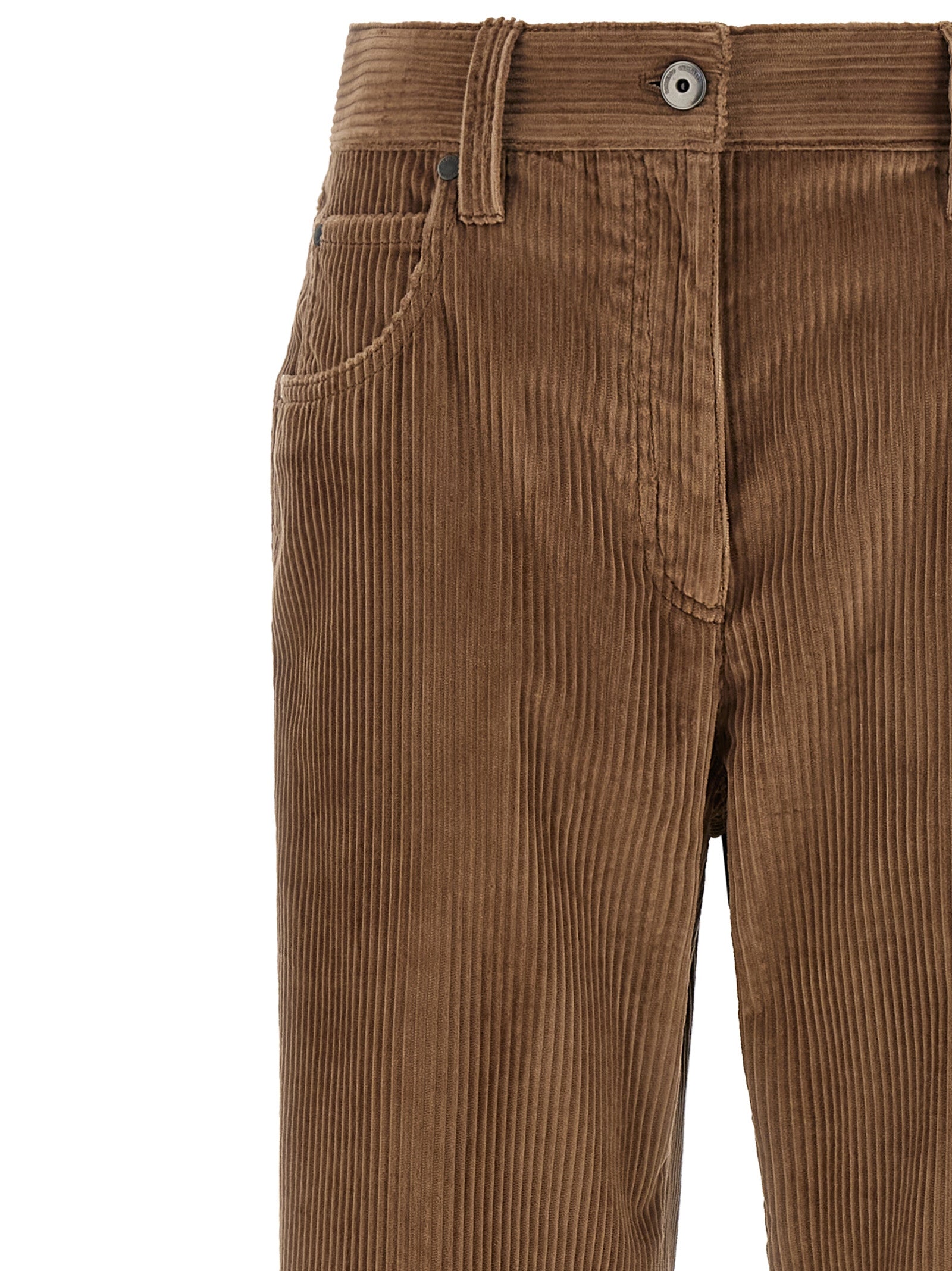 Trousers by Brunello Cucinelli for women in denim cotton corduroy brown presents a smart silhouette, meticulously detailed with a smart straight, relaxed-fit & wide, a smart long, and a smart .