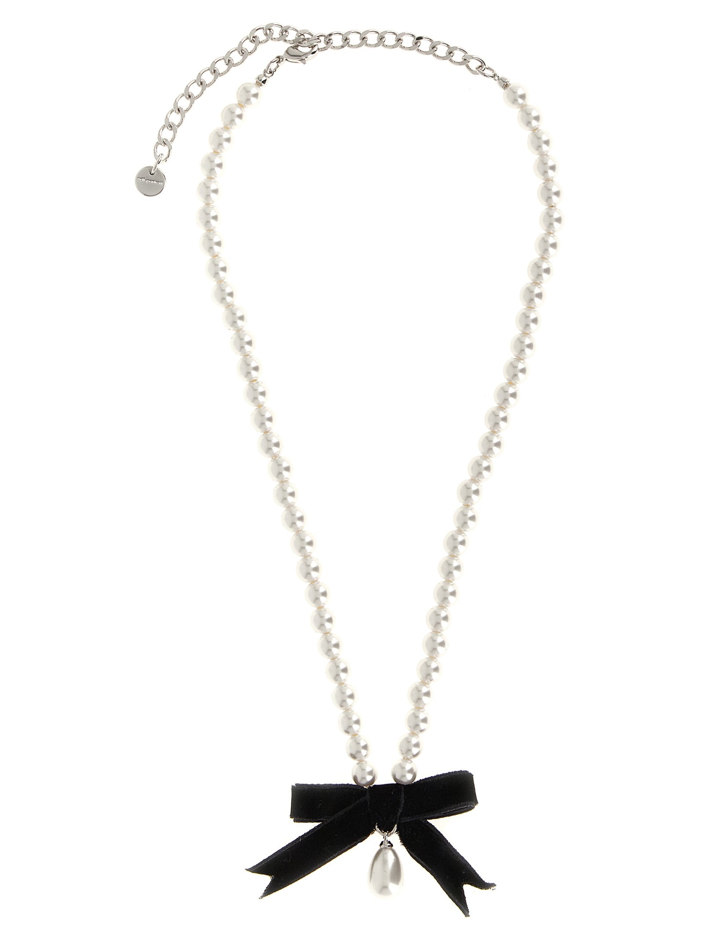 Necklace by Self-Portrait for women in denim cotton bicolour, black, pearl & silver features an resplendent silhouette, showcasing a sophisticated chain pendant necklace design from the Women's Silver Brass & Pearls Necklace collection for a resplendent finish.