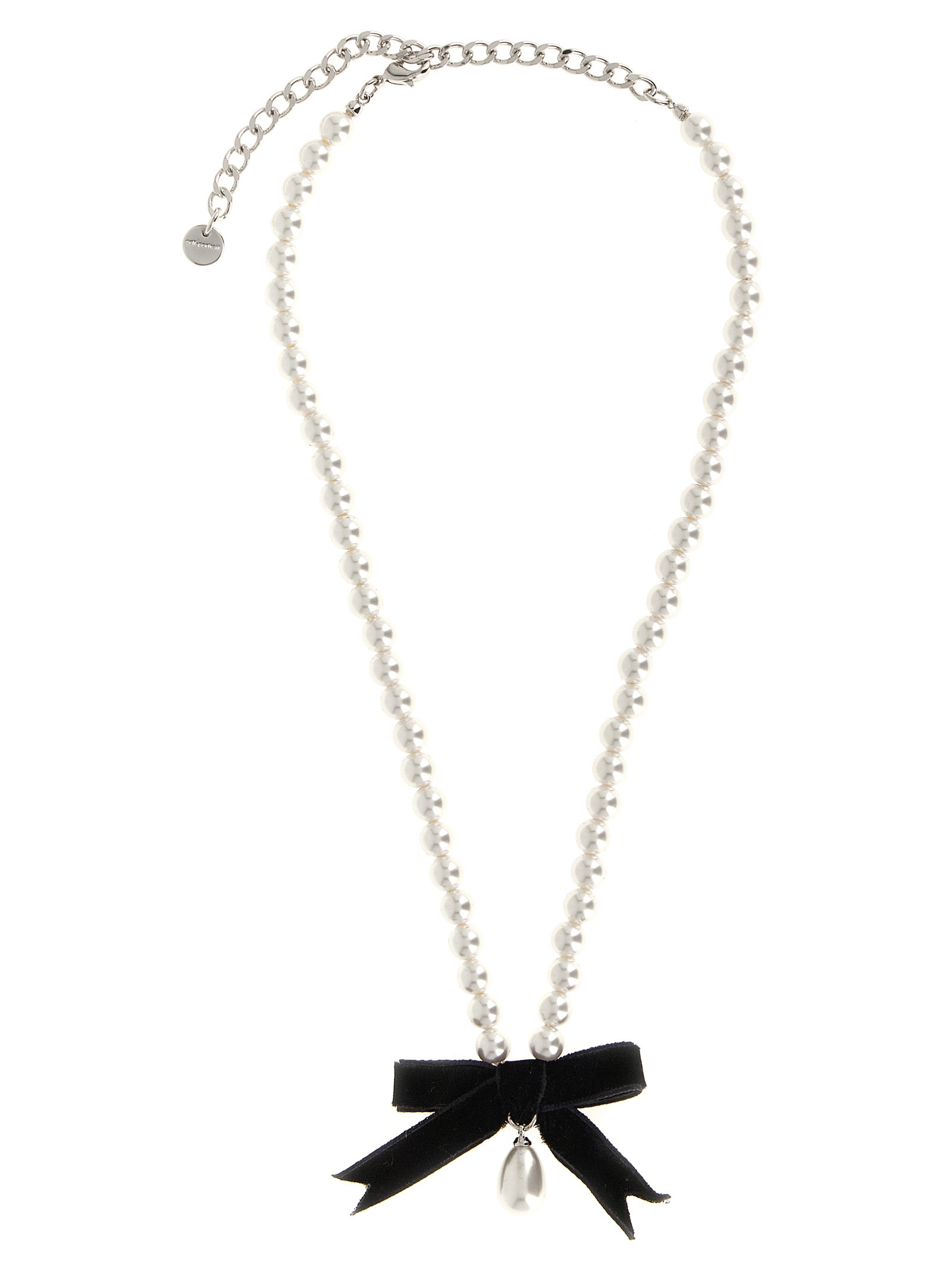 Necklace by Self-Portrait for women in denim cotton bicolour, black, pearl & silver features an resplendent silhouette, showcasing a sophisticated chain pendant necklace design from the Women's Silver Brass & Pearls Necklace collection for a resplendent finish.