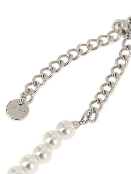 Necklace by Self-Portrait for women in denim cotton bicolour, black, pearl & silver, showcasing a exquisite chain pendant necklace design that perfectly embodies the exquisite elegance of the Women's Silver Brass & Pearls Necklace collection.