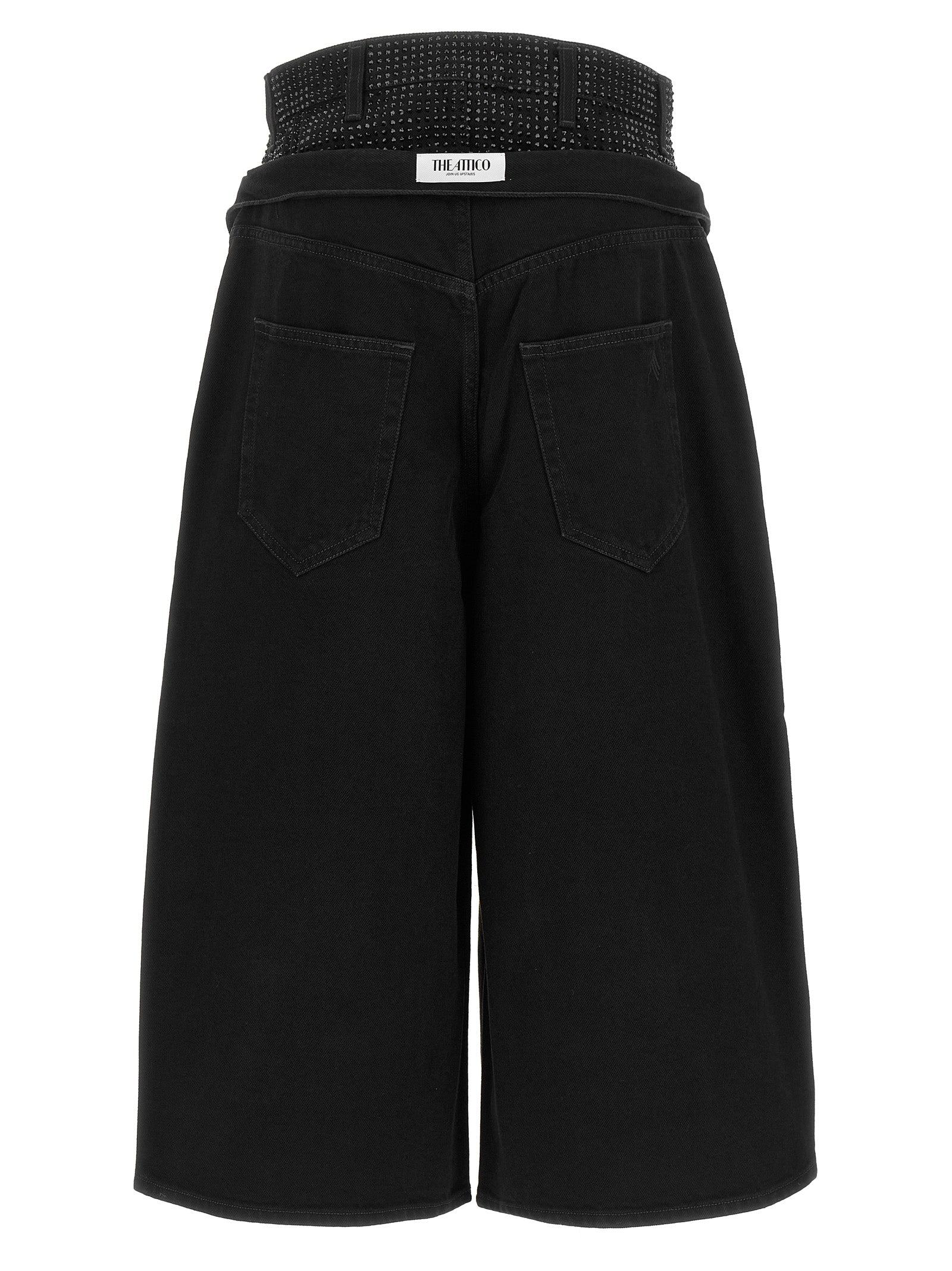 Jeans by The Attico for women in denim cotton black & silver features an refined tailoring silhouette, showcasing a premium wide & cropped with a and cropped cut for a refined tailoring look.
