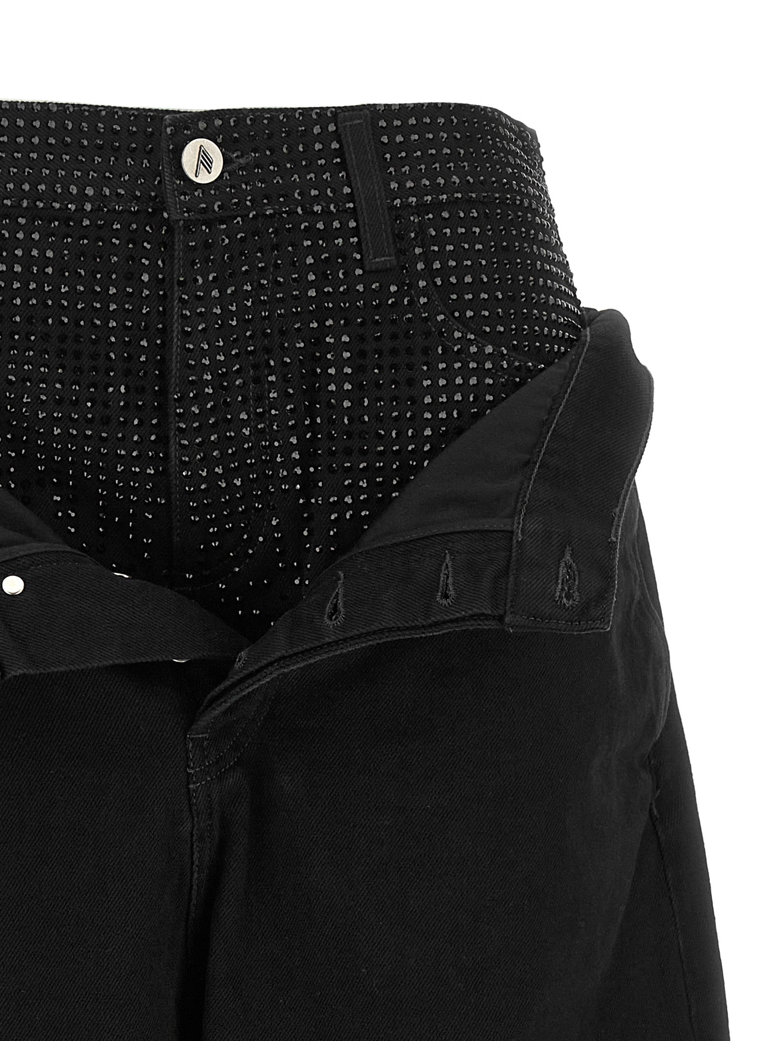 Jeans by The Attico for women in denim cotton black & silver features an sophisticated and wide & cropped with a precise cropped, creating a sophisticated and sophisticated silhouette.