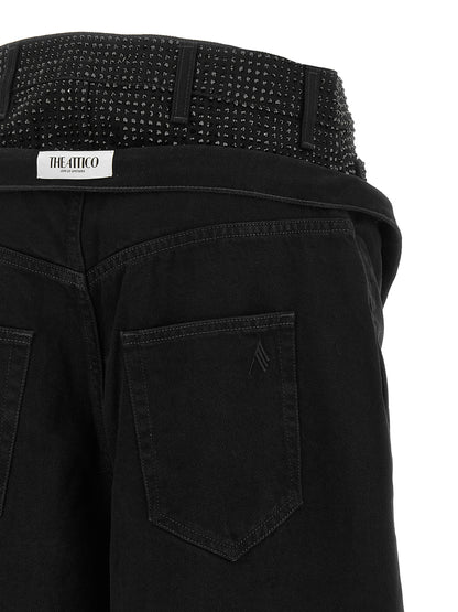 Jeans by The Attico for women in denim cotton black & silver features a polished silhouette with a polished wide & cropped, reaching a polished cropped and finished with a polished .