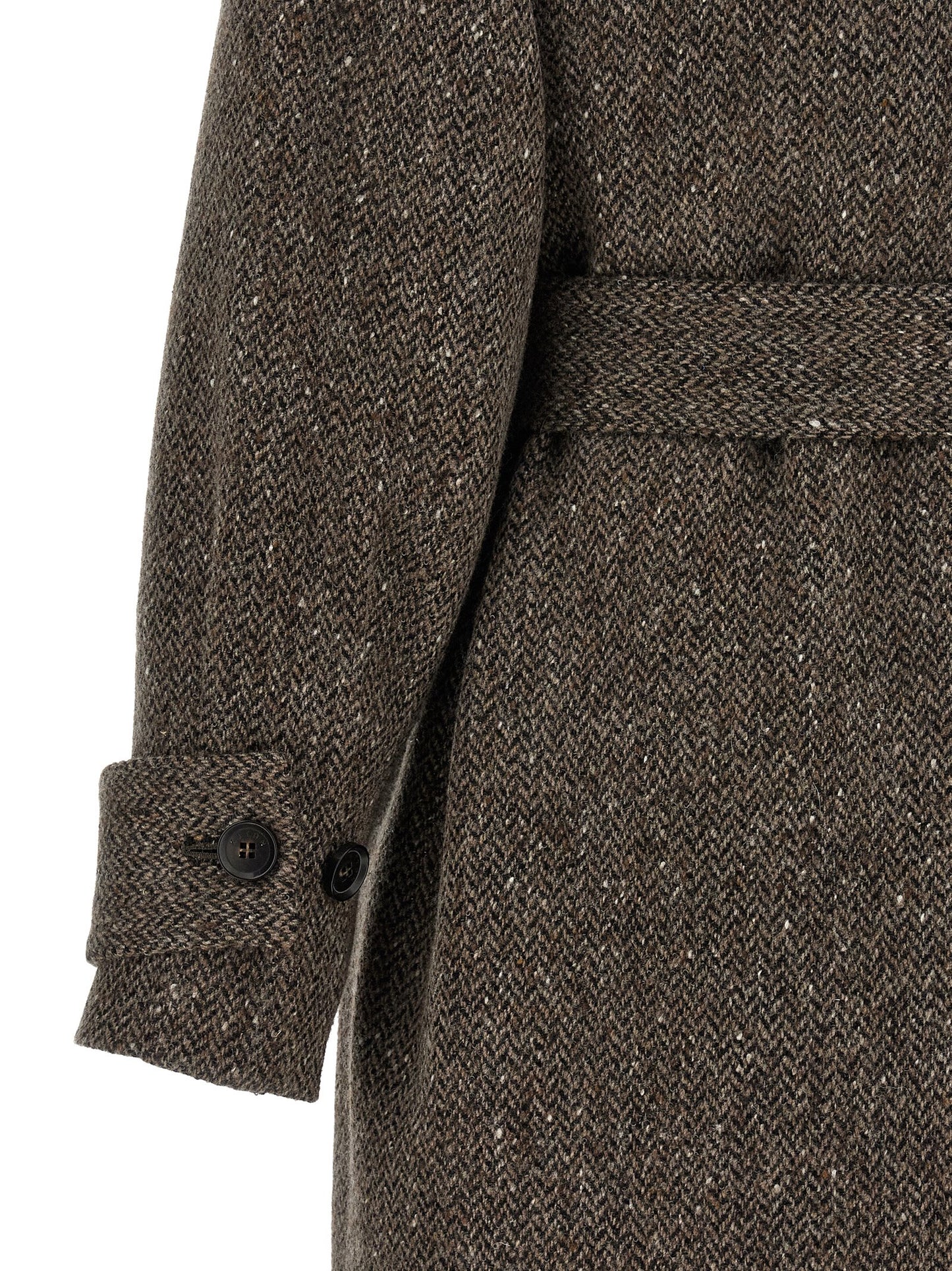 Overcoat by Kiton for women in virgin wool brown & chevron features an satoral silhouette, showcasing a sophisticated and satoral for a premium, timeless look.