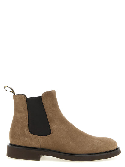 Flat Ankle Boots by Doucal's for men in suede lamb leather beige features an high-performance silhouette, showcasing the sophisticated design of the Men's Suede Lamb Leather Flat Ankle Boots with a flat and a refined round toe style.