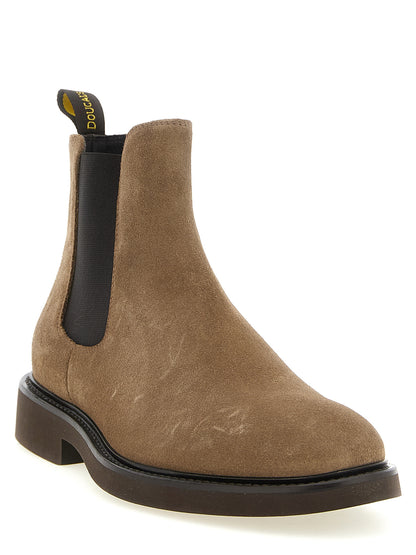 Flat Ankle Boots by Doucal's for men in suede lamb leather beige features an effortless chic silhouette from the Men's Suede Lamb Leather Flat Ankle Boots collection, showcasing a effortless chic flat and refined round toe style for an effortless chic look.