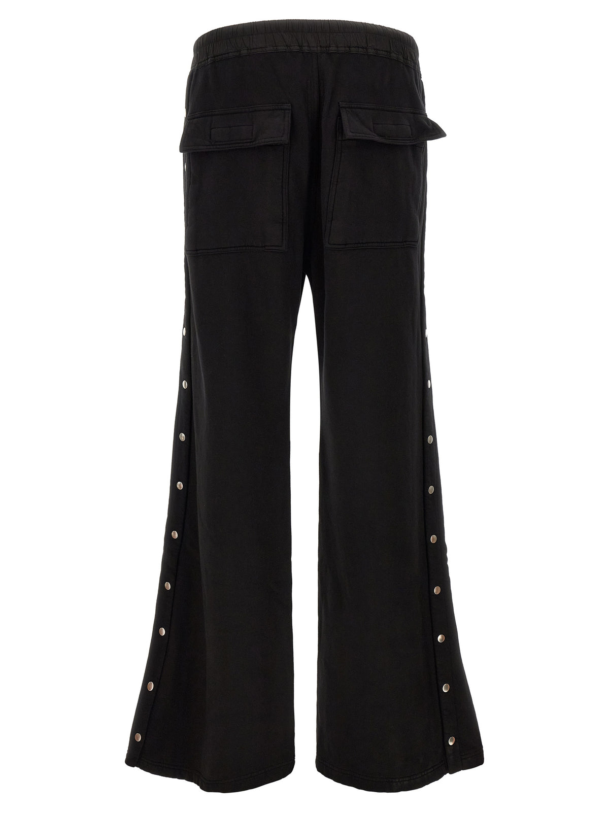 Trousers by DRKSHDW for men in horse leather & cotton black & silver features an on trend silhouette, showcasing a sophisticated flared & wide with a long and for an on trend finish.