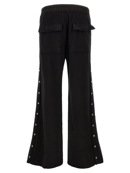 Trousers by DRKSHDW for men in horse leather & cotton black & silver features an on trend silhouette, showcasing a sophisticated flared & wide with a long and for an on trend finish.