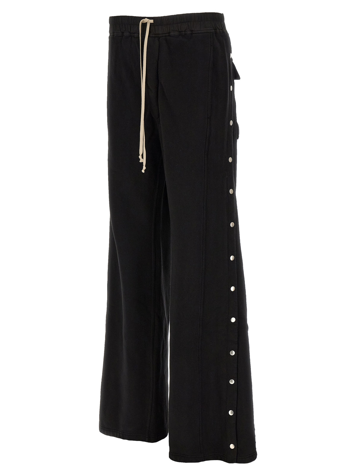 Trousers by DRKSHDW for men in horse leather & cotton black & silver features a artisanal silhouette, showcasing a sophisticated flared & wide with a long and for a artisanal finish.