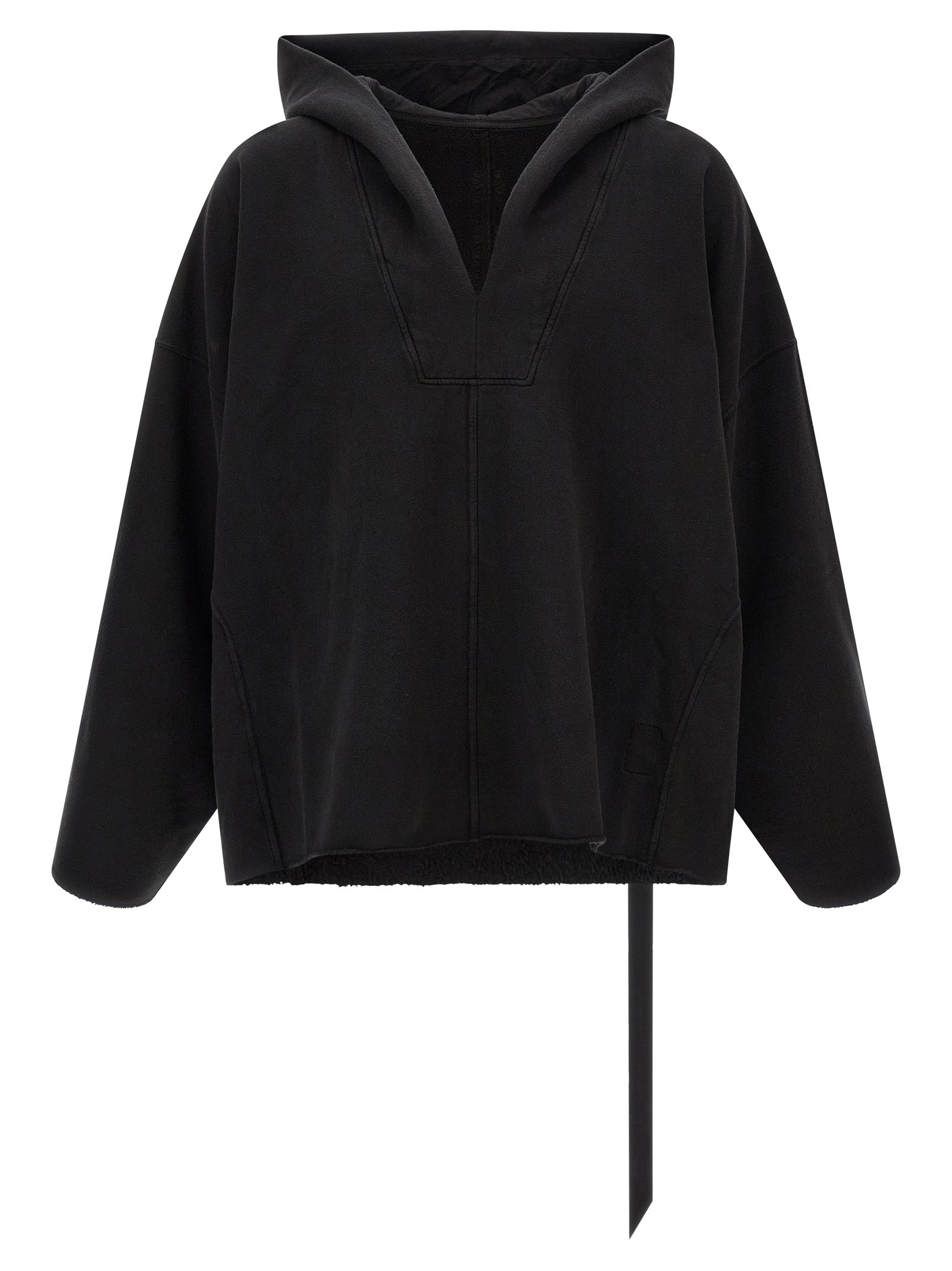 Sweatshirt Hoodie by DRKSHDW for men in organic cotton black showcases a city-ready silhouette, artfully detailed with a signature v-neck hooded neckline and for a city-ready finish.