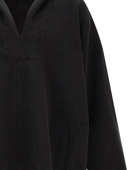 Sweatshirt Hoodie by DRKSHDW for men in organic cotton black features an avant-garde silhouette, showcasing a sophisticated v-neck hooded neckline and detail for a truly avant-garde finish.