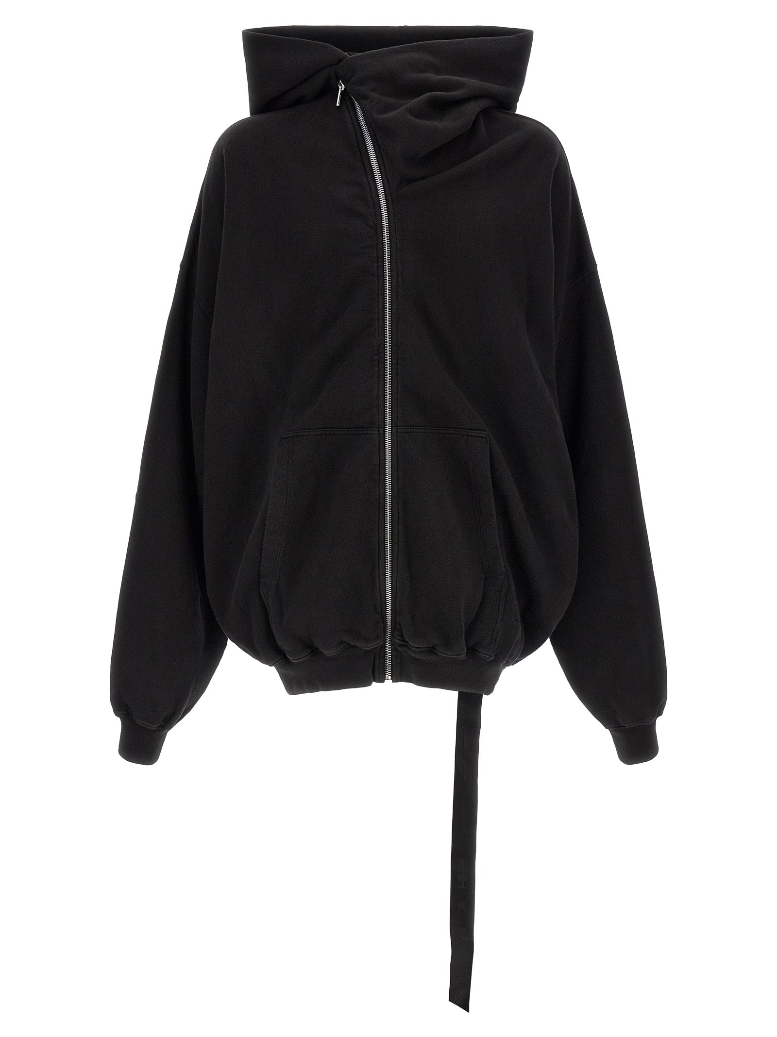 Sweatshirt Hoodie by DRKSHDW for men in organic cotton black & signature showcases a city-ready silhouette, artfully detailed with a signature hooded neckline and for a city-ready finish.