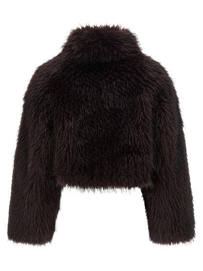 Overcoat by PINKO for women in polyester viscose & silver fox fur purple & silver features an satoral silhouette, showcasing a sophisticated wrap high-neck neckline and satoral for a premium, timeless look.