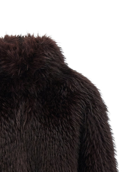 Overcoat by PINKO for women in polyester viscose & silver fox fur purple & silver presents a luxurious silhouette, showcasing a luxurious wrap high-neck neckline and sophisticated for a premium, luxurious look.