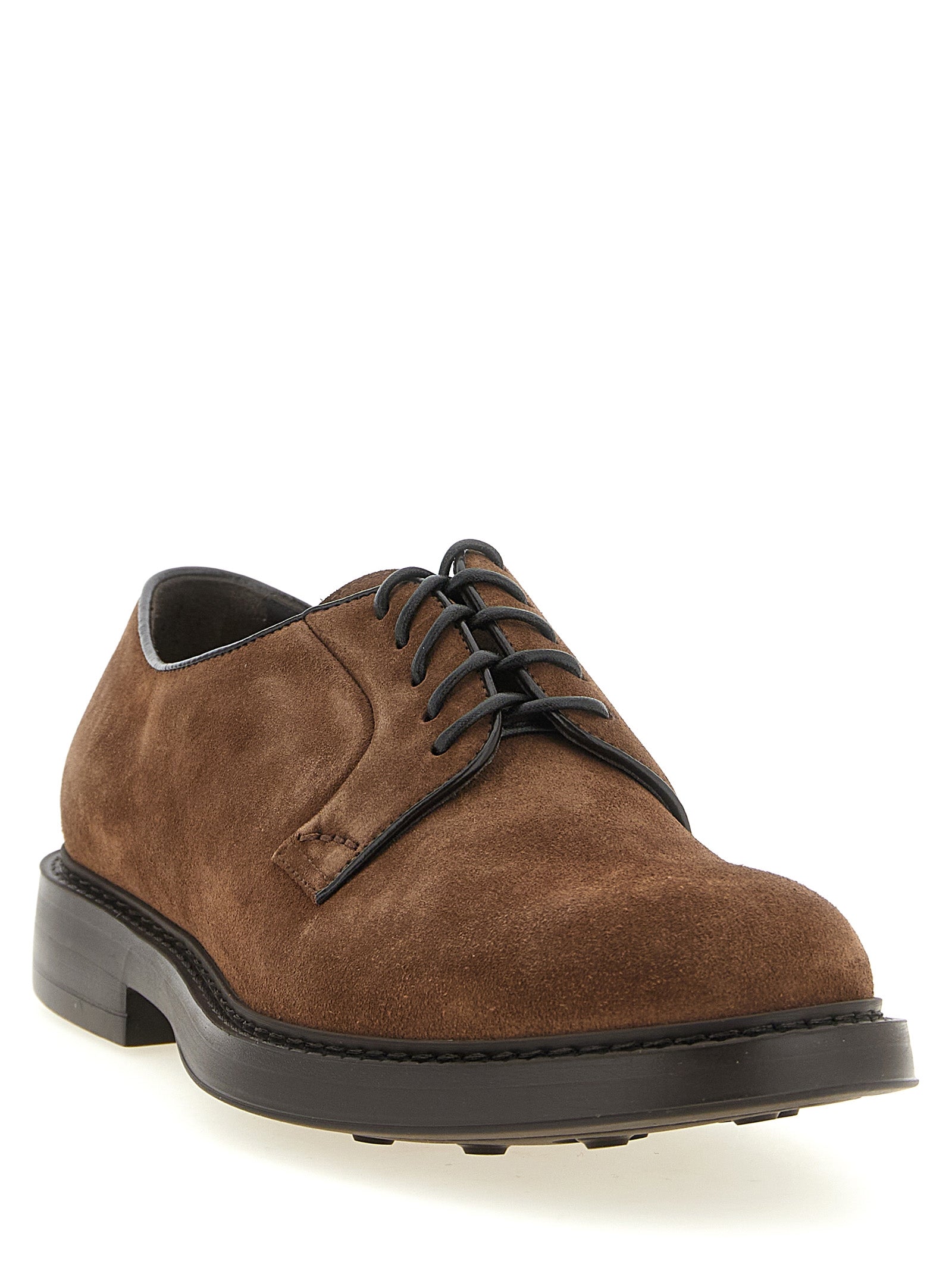 Derby Shoes by Doucal's for men in suede lamb leather black & brown showcases a impeccable silhouette as Blake Men's Suede Lamb Leather Derby Shoes, artfully designed with a impeccable and refined for a impeccable finish.