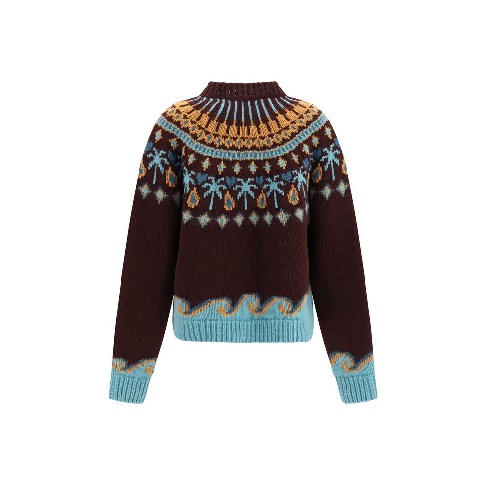 Sweatshirt by Alanui for women in wool bordeaux, patterned & jacquard features an provocated silhouette, detailed with a provocated and a refined crew neckline for a sophisticated aesthetic.
