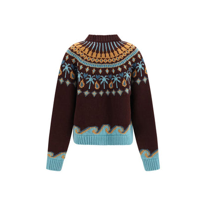 Sweatshirt by Alanui for women in wool bordeaux, patterned & jacquard features an provocated silhouette, detailed with a provocated and a refined crew neckline for a sophisticated aesthetic.