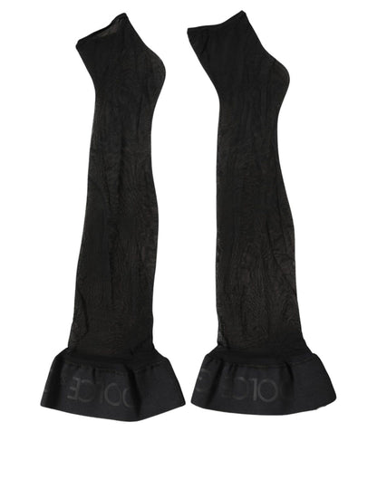 Dolce & Gabbana Black Nylon Logo Calf Long Women Accessory Socks