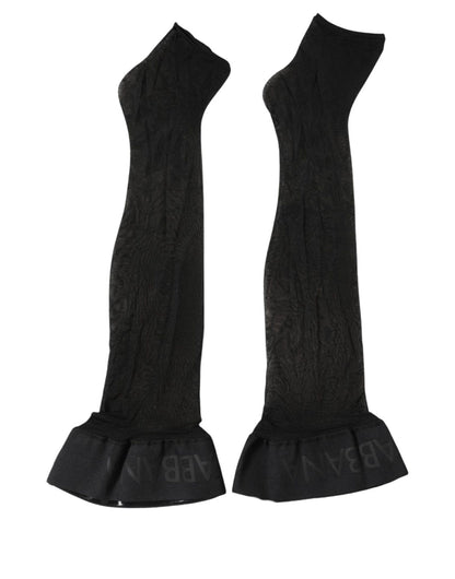 Dolce & Gabbana Black Nylon Logo Calf Long Women Accessory Socks