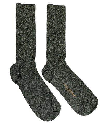 Dolce & Gabbana Dark Green Viscose Logo Mid Calf Accessory Socks