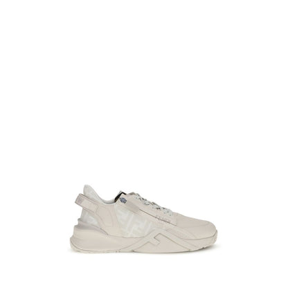 Athletic Sneakers by Fendi for women in bos taurus calf leather & nylon white, signature & monogram presents a sleek silhouette, perfectly capturing the athletic style essence of Flow Women's Athletic Bos Taurus Calf Leather & Nylon Sneakers with its sleek design and premium finish.