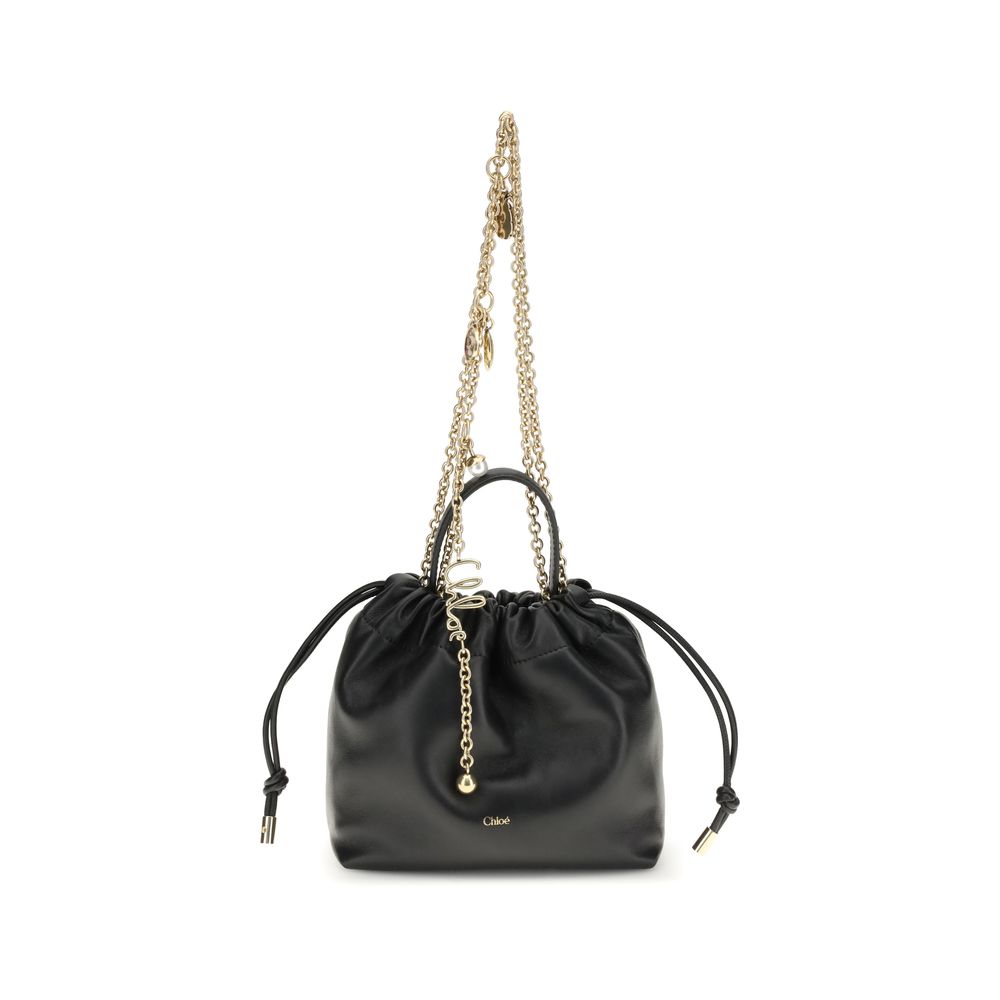 Compact Drawstring Shoulder Bag by Chloé for women in bos taurus nappa leather black, gold & signature features a effortless chic silhouette with a secure drawstring, ample , and versatile shoulder-strap & handle for a effortless chic finish.