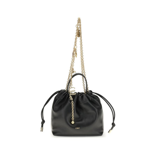 Compact Drawstring Shoulder Bag by Chloé for women in bos taurus nappa leather black, gold & signature features a effortless chic silhouette with a secure drawstring, ample , and versatile shoulder-strap & handle for a effortless chic finish.