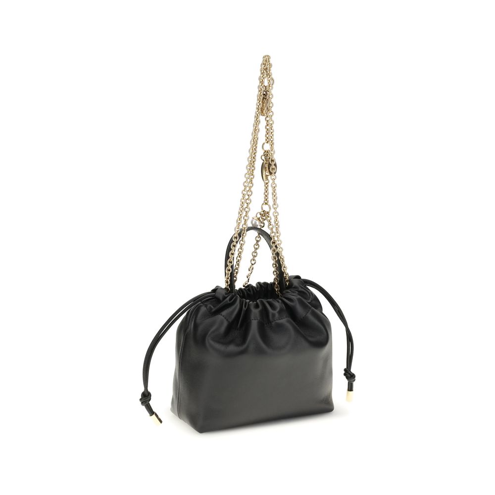 Compact Drawstring Shoulder Bag by Chloé for women in bos taurus nappa leather black, gold & signature features a effortless sophistication silhouette, secured by a drawstring with ample and versatile shoulder-strap & handle for a effortless sophistication finish.