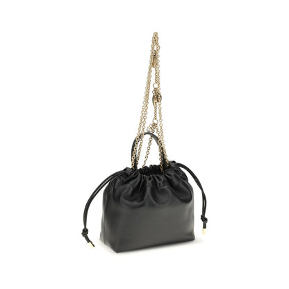 Compact Drawstring Shoulder Bag by Chloé for women in bos taurus nappa leather black, gold & signature features a effortless sophistication silhouette, secured by a drawstring with ample and versatile shoulder-strap & handle for a effortless sophistication finish.