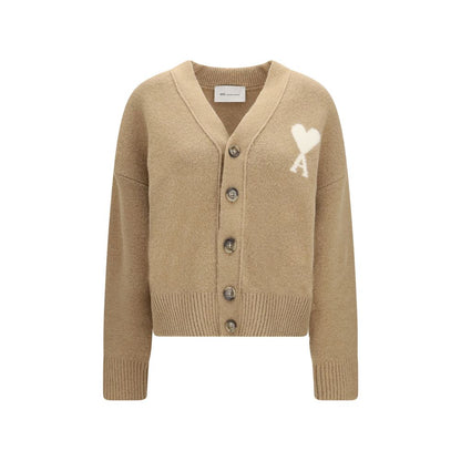 Cardigan by Ami Paris for women in polyamide & alpaca wool beige & horn showcases a captivating silhouette, artfully detailed with a captivating and for a truly sophisticated captivating look.