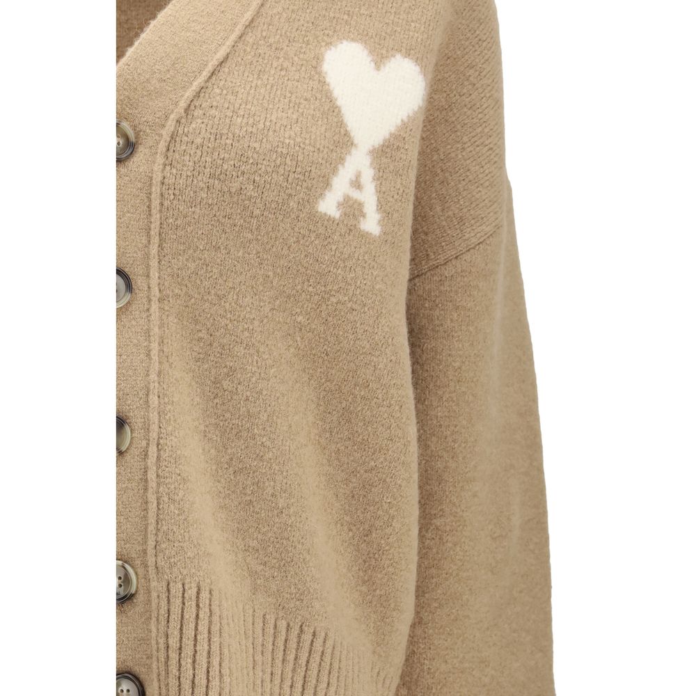 Cardigan by Ami Paris for women in polyamide & alpaca wool beige & horn showcases a luxurious silhouette, meticulously detailed with a sophisticated and for a refined finish.