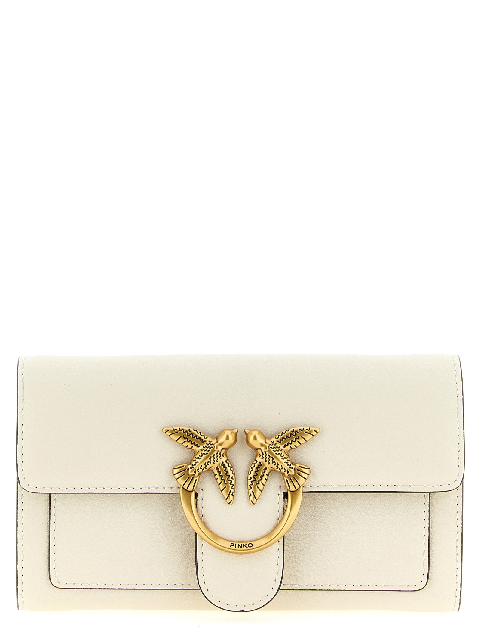 Cardholder Card Case by PINKO for women in silk & calfskin leather white features an dynamic silhouette from the Love Birds Silk & Calfskin Leather Cardholder Card Case collection, highlighting dynamic card-organization for a premium and sophisticated look.