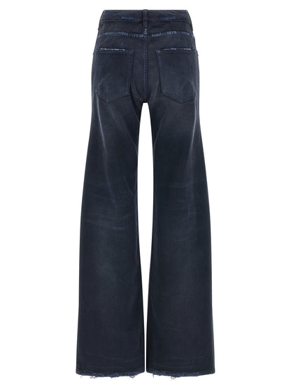 Jeans by Balenciaga for women in denim cotton blue presents a refined pantology silhouette, artfully defined by a refined pantology flared & wide, long, and a sophisticated .