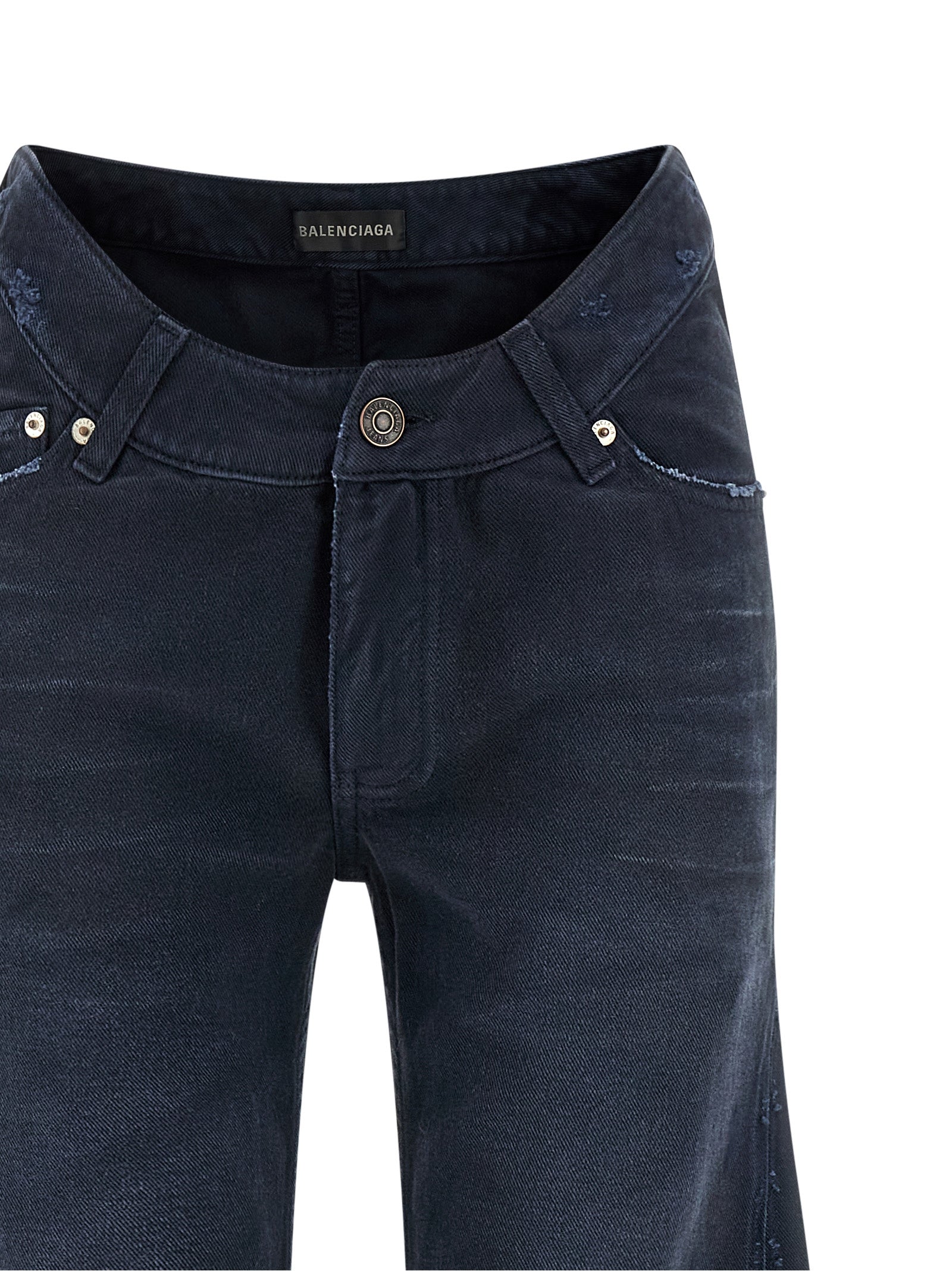 Jeans by Balenciaga for women in denim cotton blue features an refined tailoring silhouette, showcasing a premium flared & wide with a and long cut for a refined tailoring look.