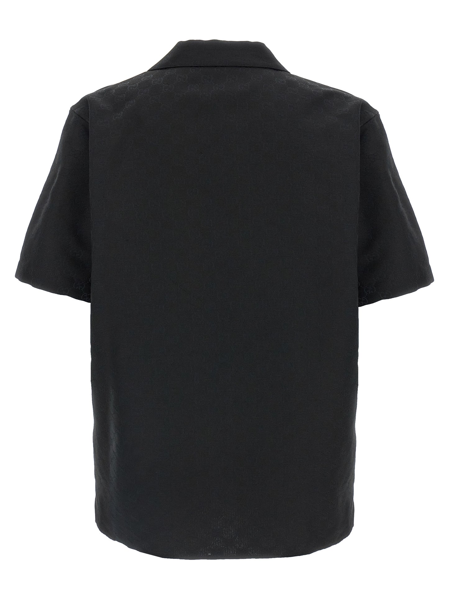 Shirt by Gucci for men in linen & polyester black & jacquard showcases a sharp silhouette, elegantly detailed with a sharp v-neck neckline and sharp .