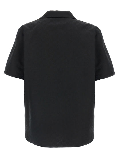 Shirt by Gucci for men in linen & polyester black & jacquard showcases a sharp silhouette, elegantly detailed with a sharp v-neck neckline and sharp .