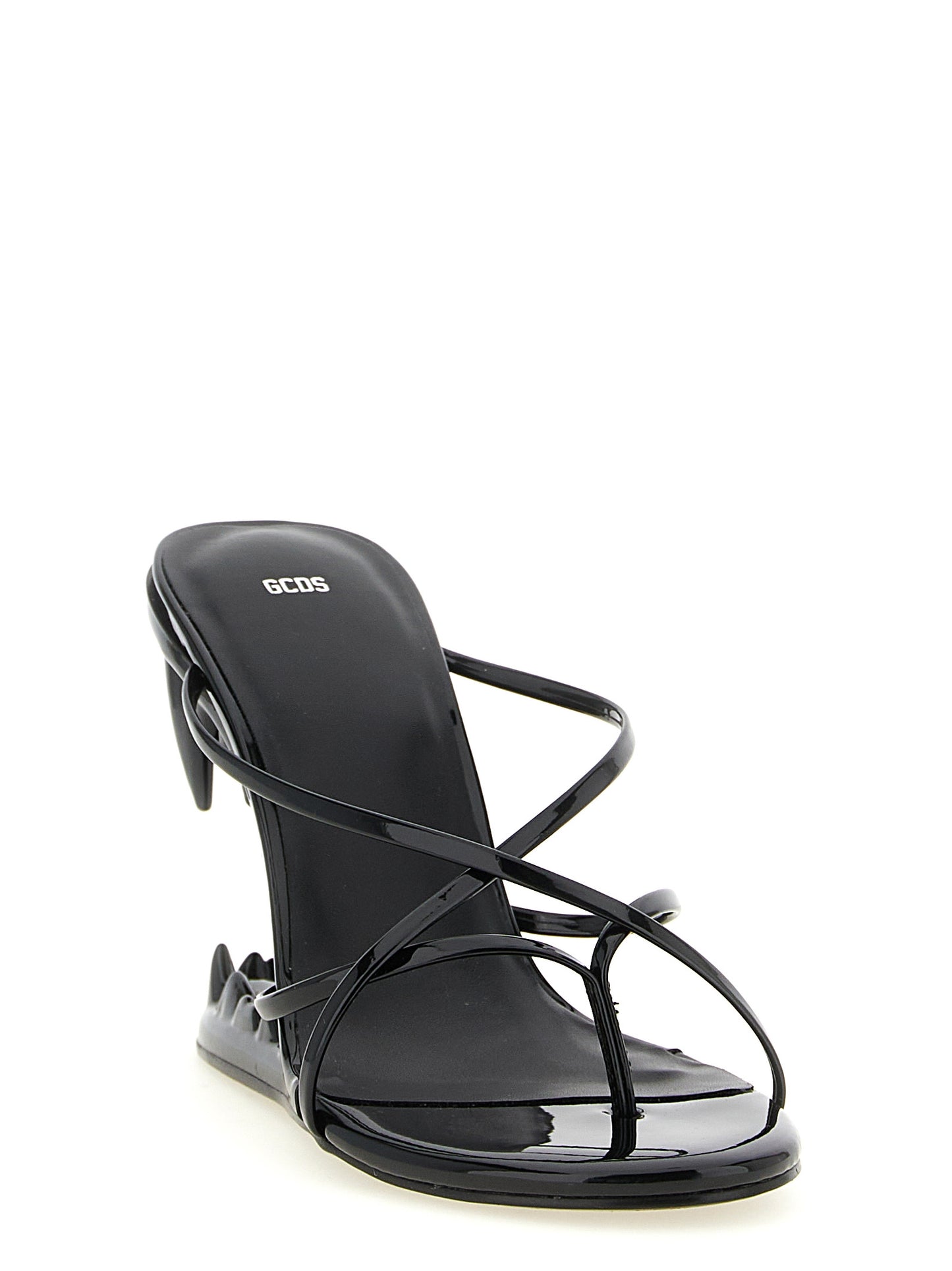GCDS Women's Polyethylene Polyurethane Patent Leather Stiletto Thong Sandals - Black