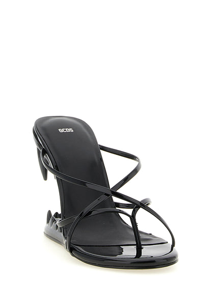 GCDS Women's Polyethylene Polyurethane Patent Leather Stiletto Thong Sandals - Black