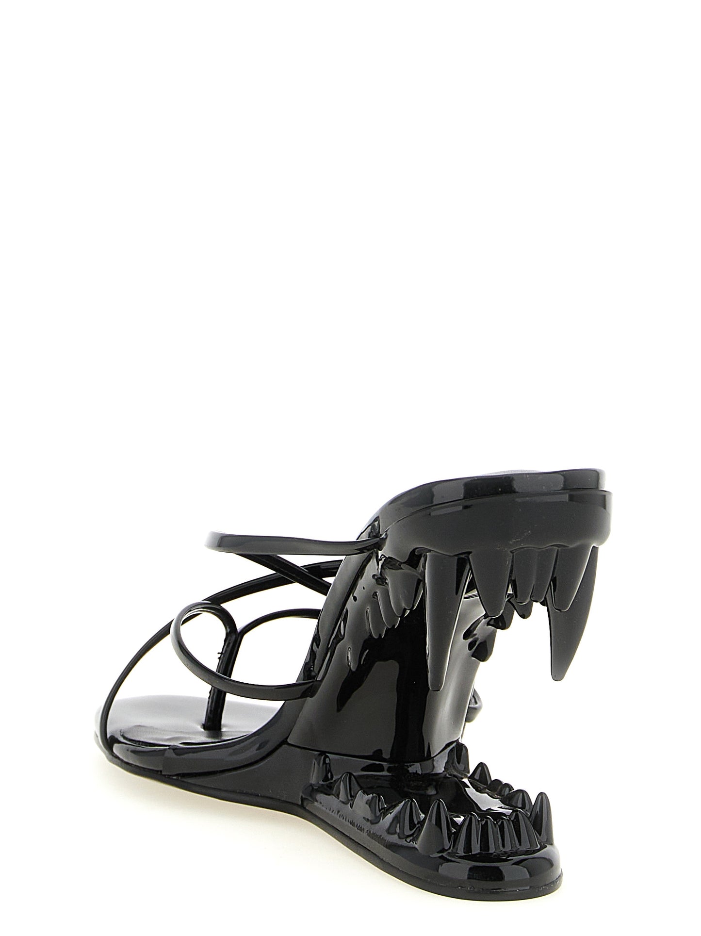 GCDS Women's Polyethylene Polyurethane Patent Leather Stiletto Thong Sandals - Black