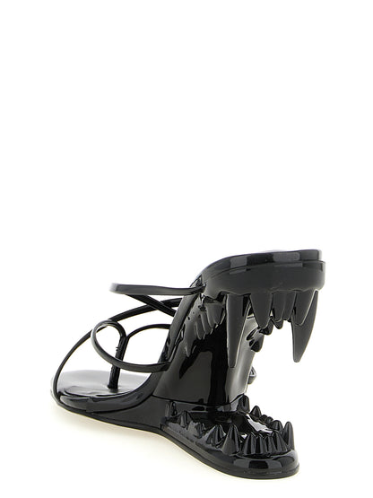 GCDS Women's Polyethylene Polyurethane Patent Leather Stiletto Thong Sandals - Black