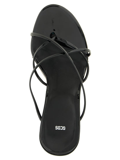 GCDS Women's Polyethylene Polyurethane Patent Leather Stiletto Thong Sandals - Black